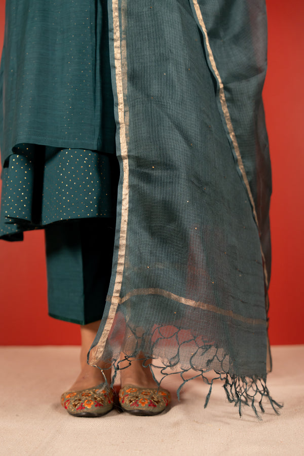 Kota Doria Printed Dupatta - Blue