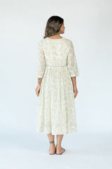 Cotton Hand Block Printed Dress- Off White