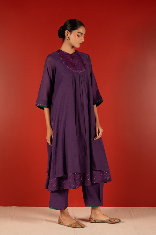 Chanderi Hand Embroidered Kurta - Purple