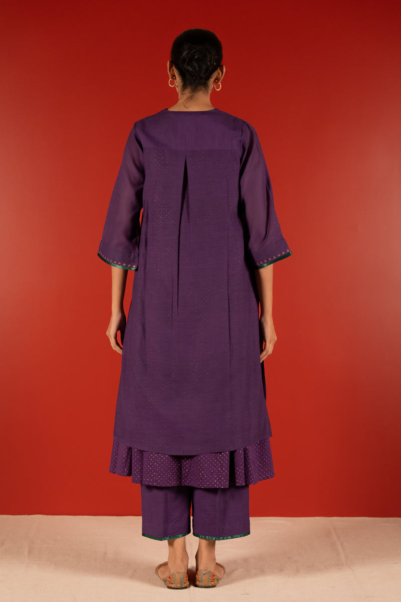 Chanderi Hand Embroidered Kurta - Purple