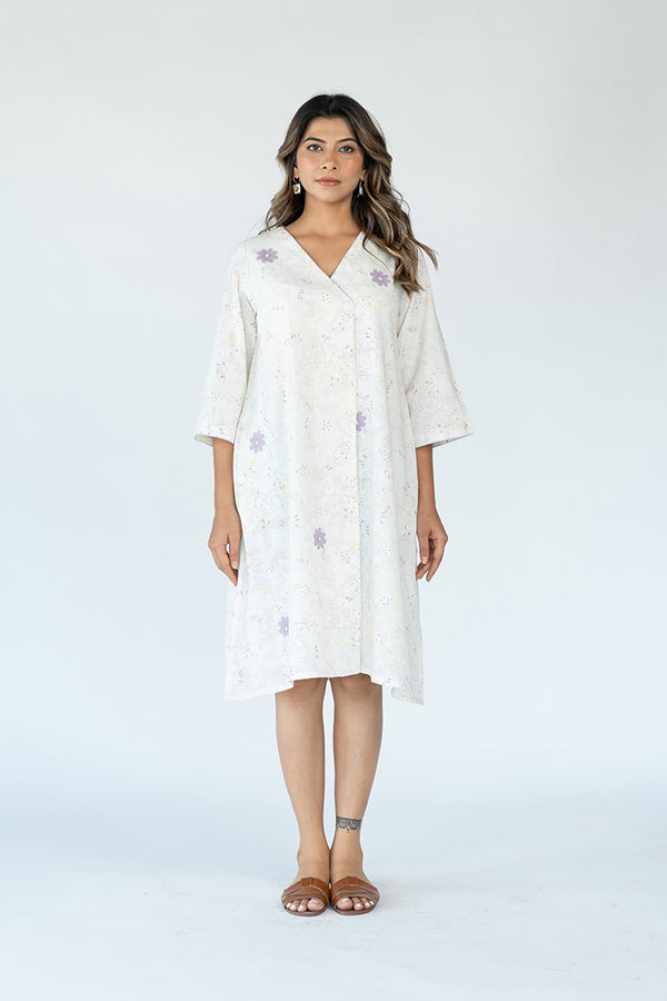 Cotton Hand Block Printed Dress- White