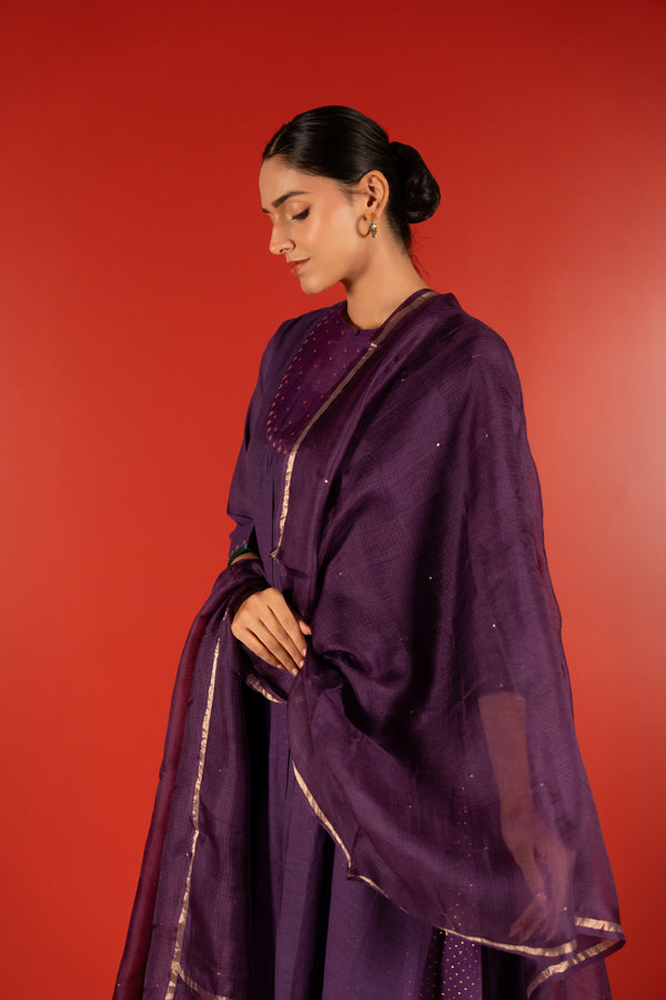 Kota Doria Printed Dupatta - Purple