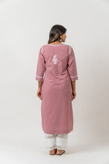 Cotton Chikankari A Line Kurta - Pink