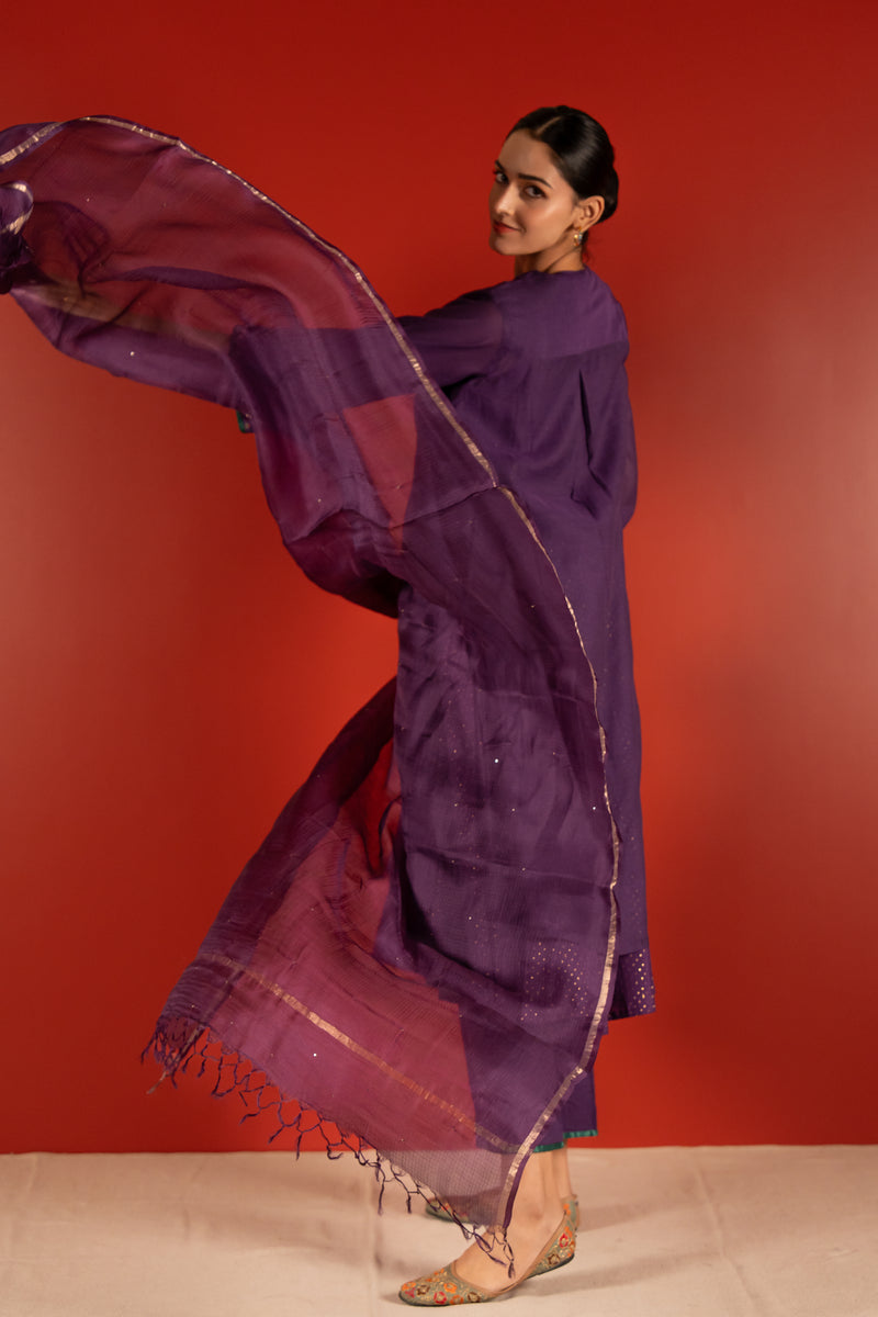 Kota Doria Printed Dupatta - Purple