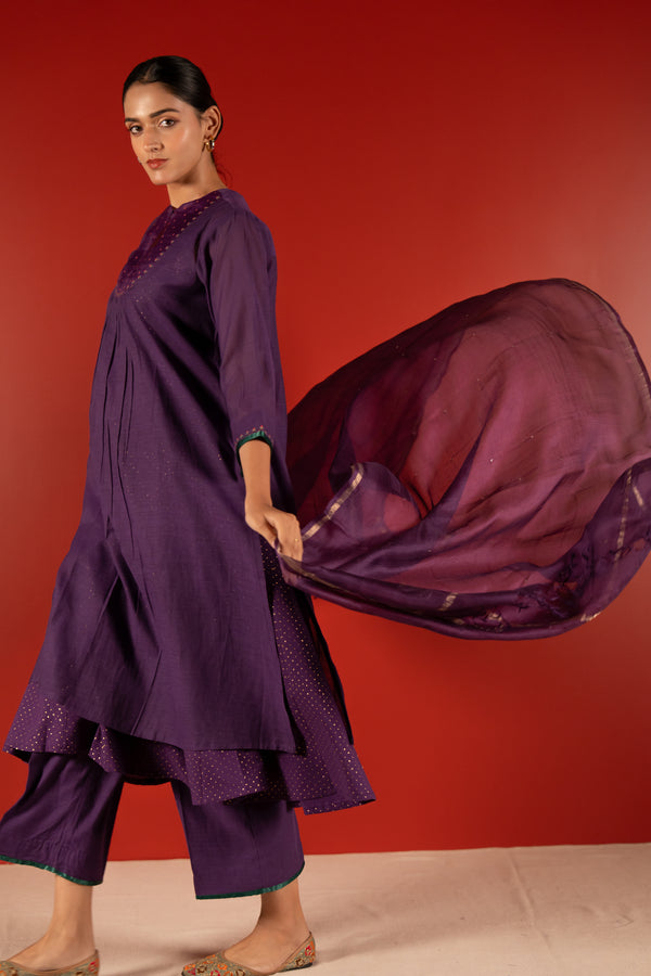 Kota Doria Printed Dupatta - Purple