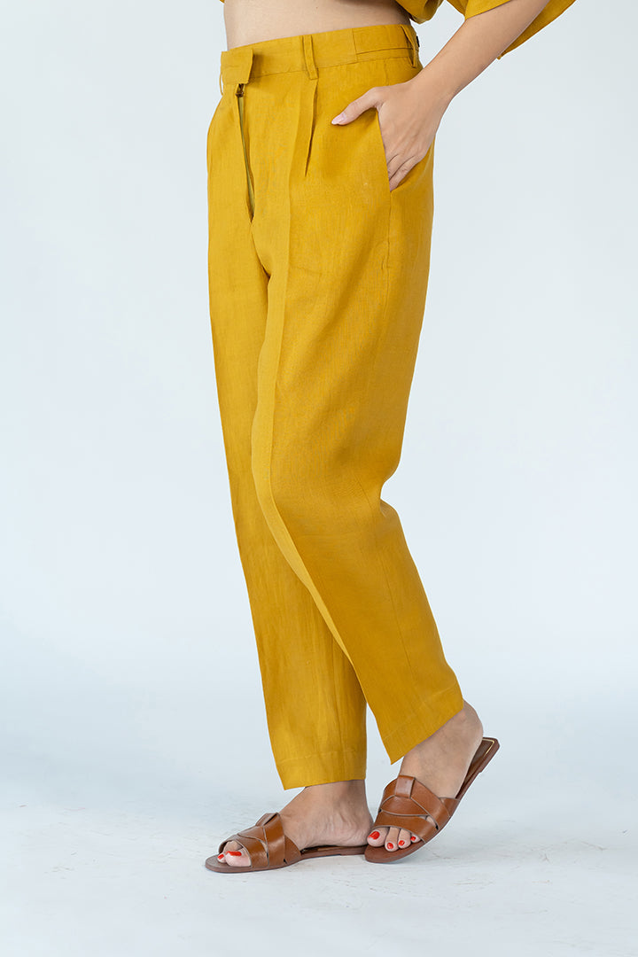 Linen Cotton Parallel- Mustard Yellow