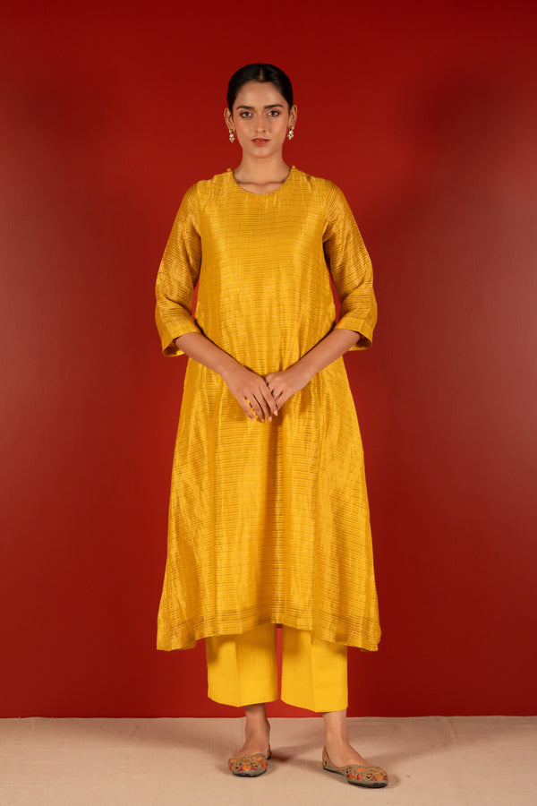 Silver Zari Chanderi Kurta - Yellow
