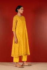 Silver Zari Chanderi Kurta - Yellow