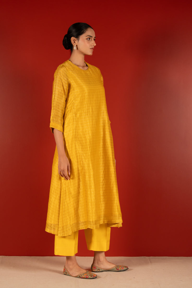 Silver Zari Chanderi Kurta - Yellow