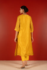 Silver Zari Chanderi Kurta - Yellow