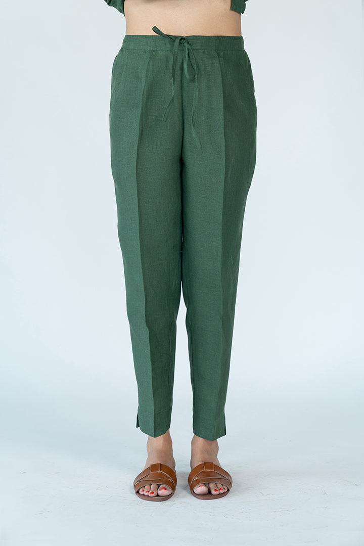 Linen Cotton Pant- Jade Green