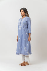 Cotton Chikankari A Line Kurta - Purple