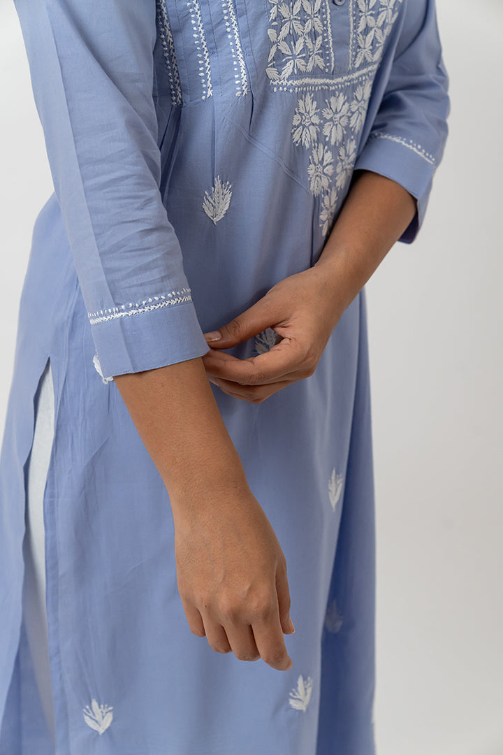 Cotton Chikankari A Line Kurta - Purple