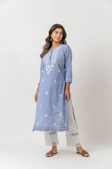 Cotton Chikankari A Line Kurta - Purple