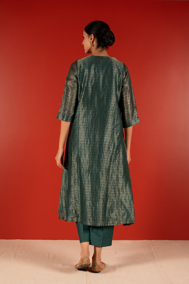 Silver Zari Chanderi Kurta - Green