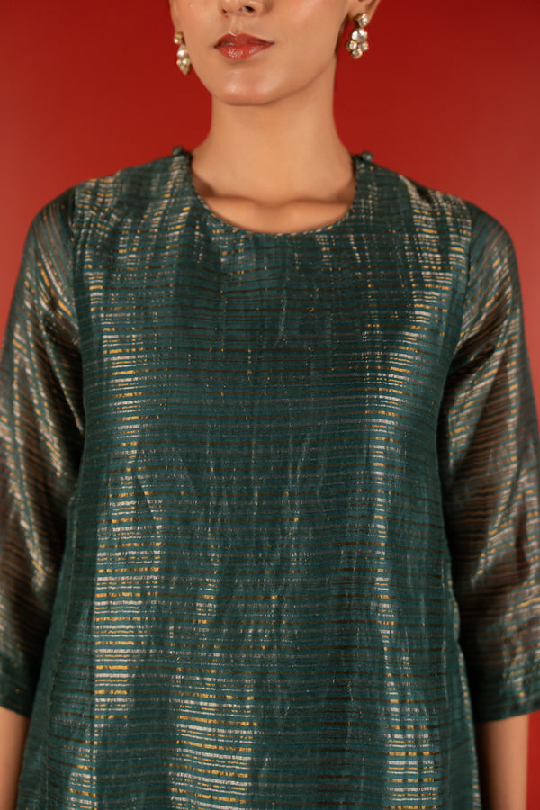 Silver Zari Chanderi Kurta - Green