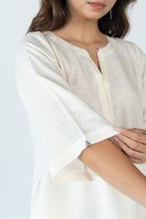 Linen Hand Embroidered Kurta - White