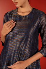 Silver Zari Chanderi Kurta - Blue