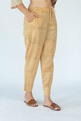 Cotton Narrow Pant With Drawstring -   Mustard Yellow