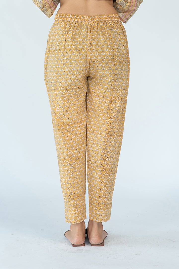 Cotton Narrow Pant With Drawstring -   Mustard Yellow