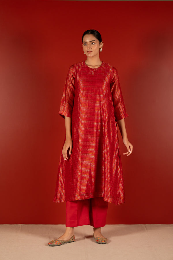 Silver Zari Chanderi Kurta - Maroon