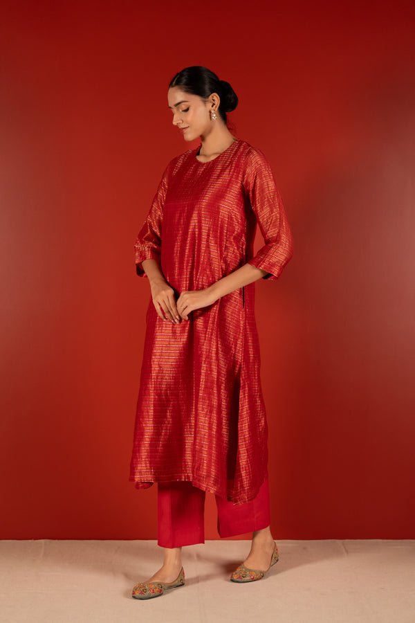Silver Zari Chanderi Kurta - Maroon