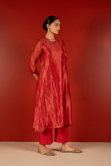 Silver Zari Chanderi Kurta - Maroon