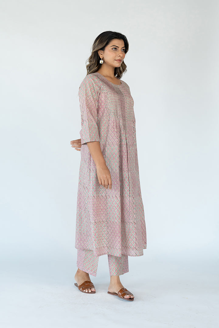 Cotton Hand Block Printed Kurta - Pink