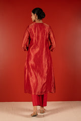 Silver Zari Chanderi Kurta - Maroon
