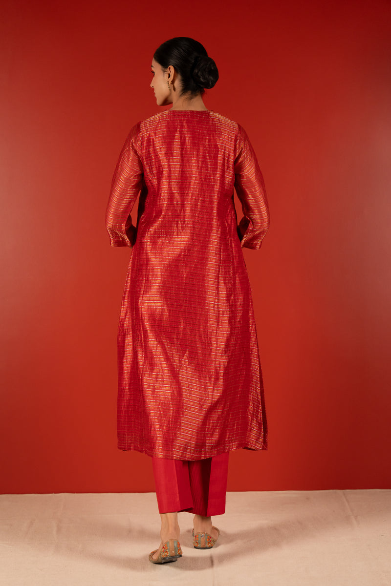Silver Zari Chanderi Kurta - Maroon