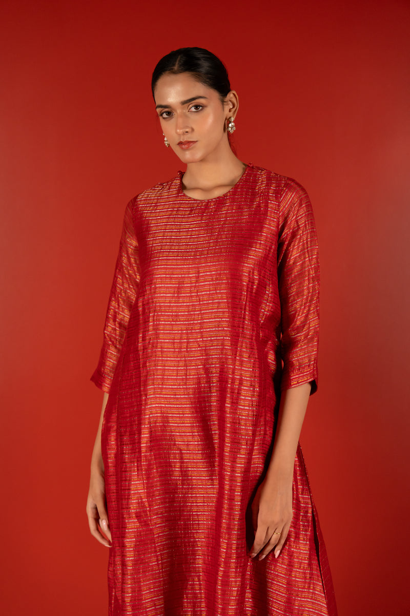 Silver Zari Chanderi Kurta - Maroon