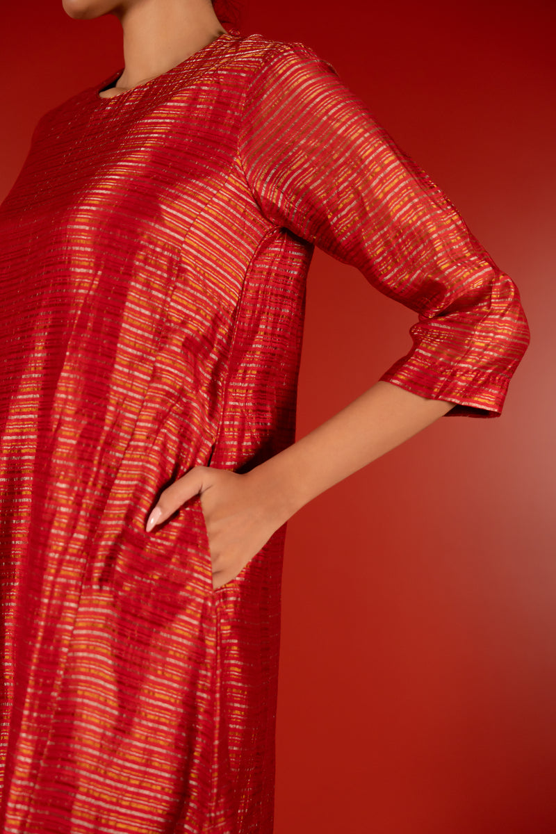 Silver Zari Chanderi Kurta - Maroon
