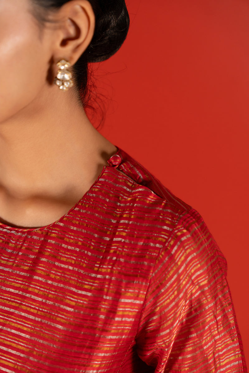 Silver Zari Chanderi Kurta - Maroon