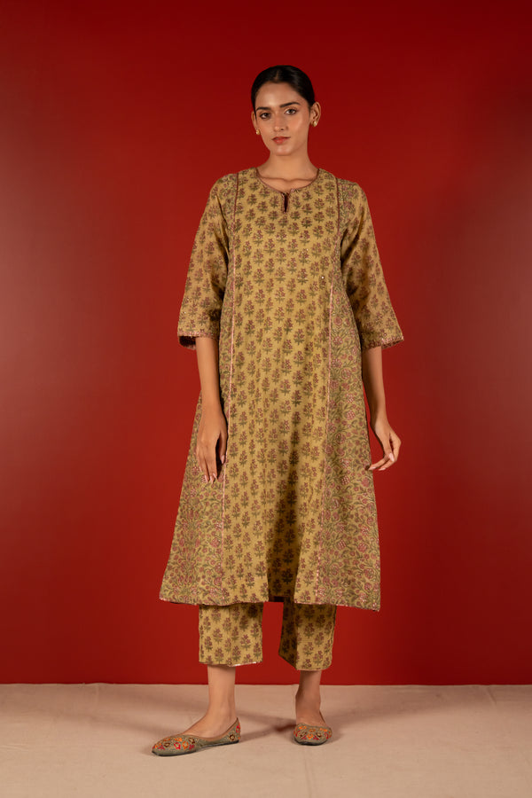 Chanderi Hand Block Printed Embroidered Kurta - Green
