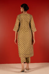 Chanderi Hand Block Printed Embroidered Kurta - Green
