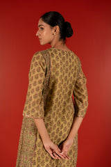 Chanderi Hand Block Printed Embroidered Kurta - Green