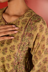Chanderi Hand Block Printed Embroidered Kurta - Green
