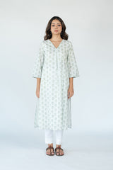 Cotton Hand Block Printed kurta- White