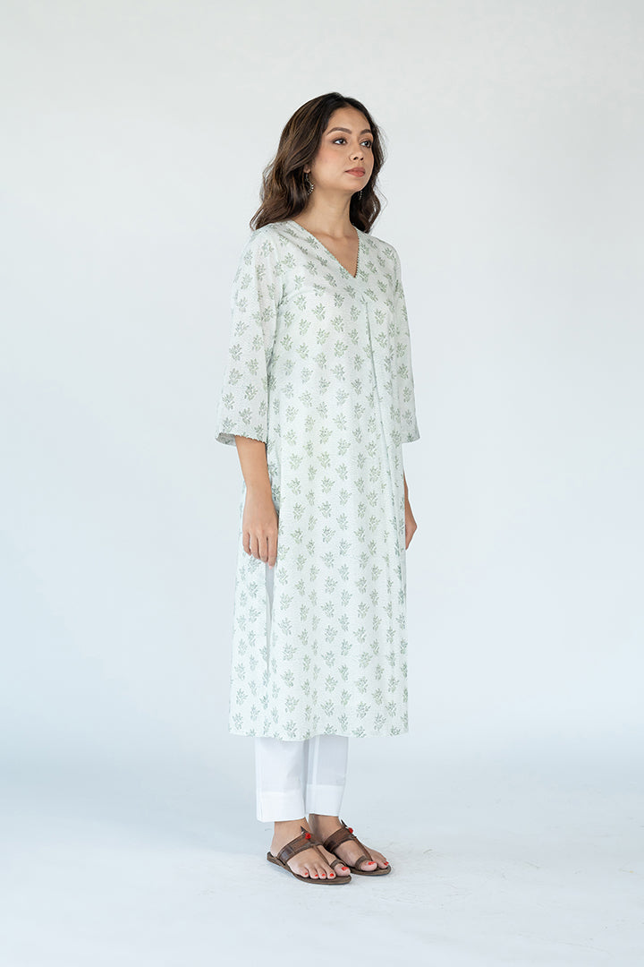 Cotton Hand Block Printed kurta- White