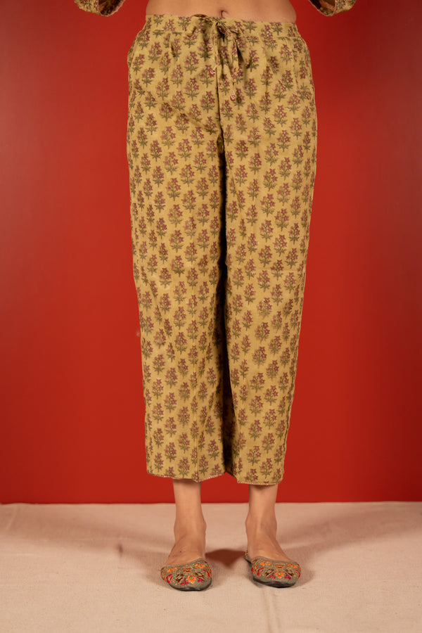 Chanderi Hand Block Printed Parallel - Green