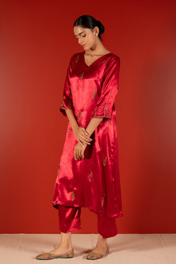 Mashru Hand Work Kurta - Pink