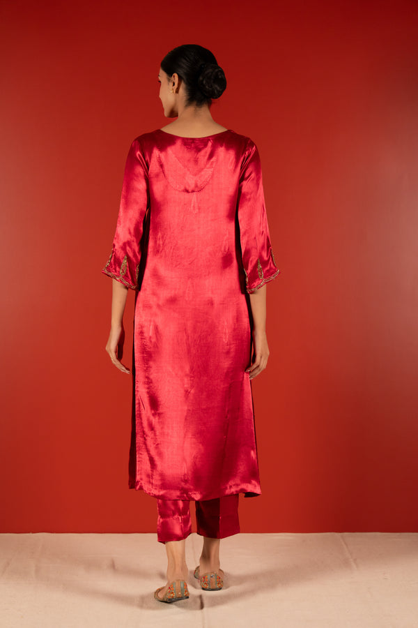 Mashru Hand Work Kurta - Pink