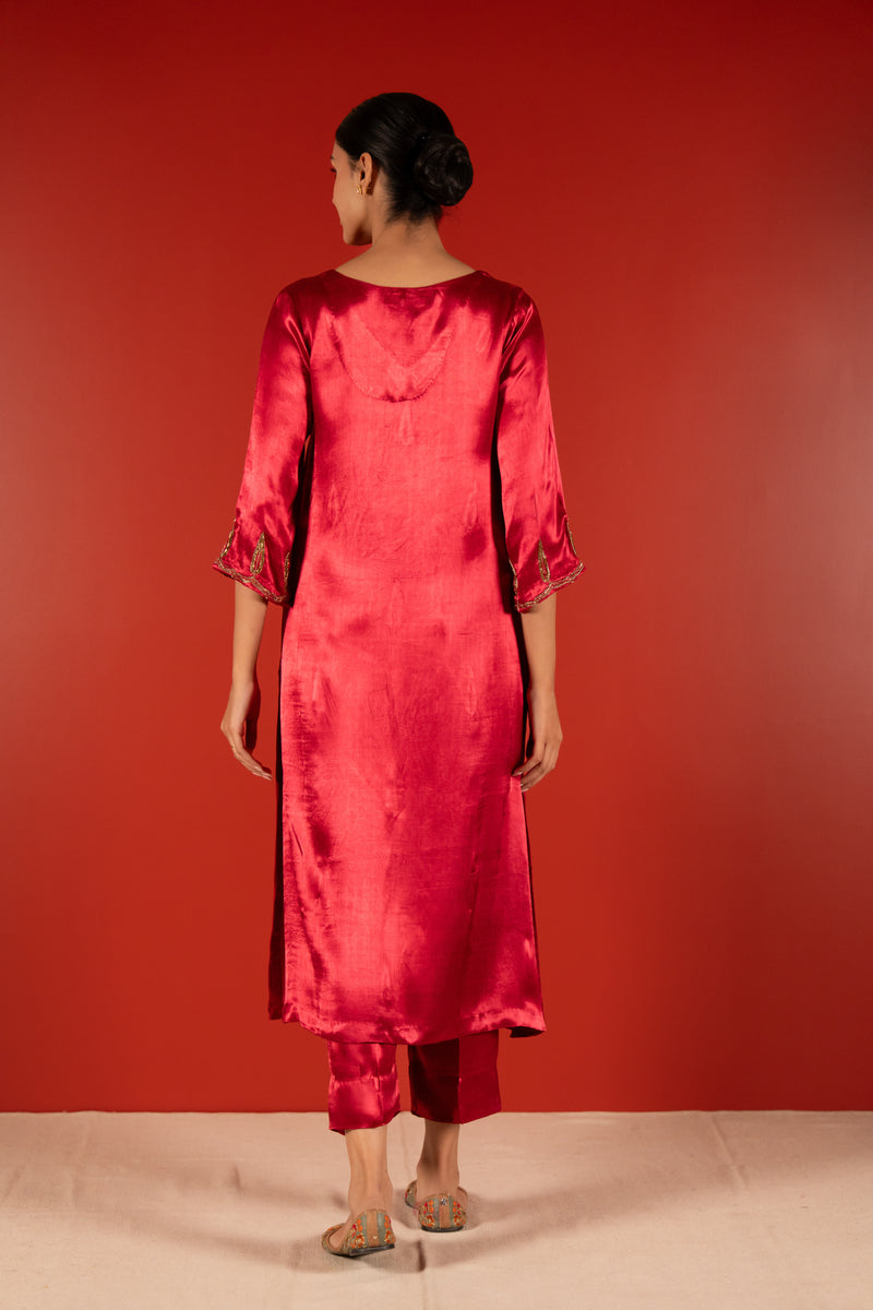 Mashru Hand Work Kurta - Pink