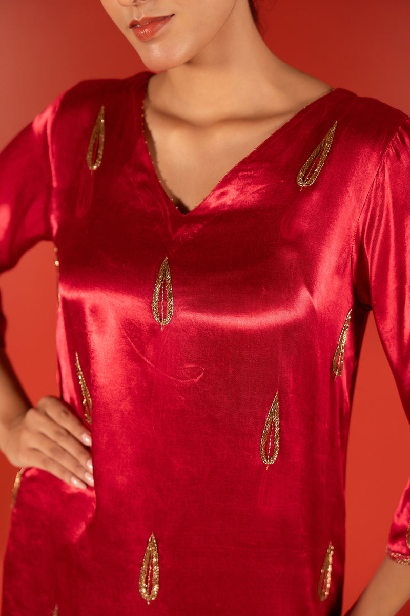 Mashru Hand Work Kurta - Pink