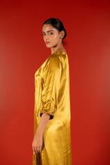 Mashru Hand Work Kurta - Yellow