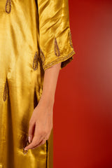 Mashru Hand Work Kurta - Yellow