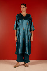 Mashru Hand Work Kurta - Blue