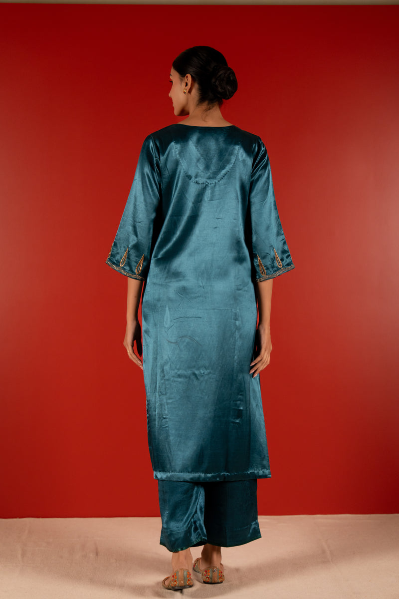 Mashru Hand Work Kurta - Blue