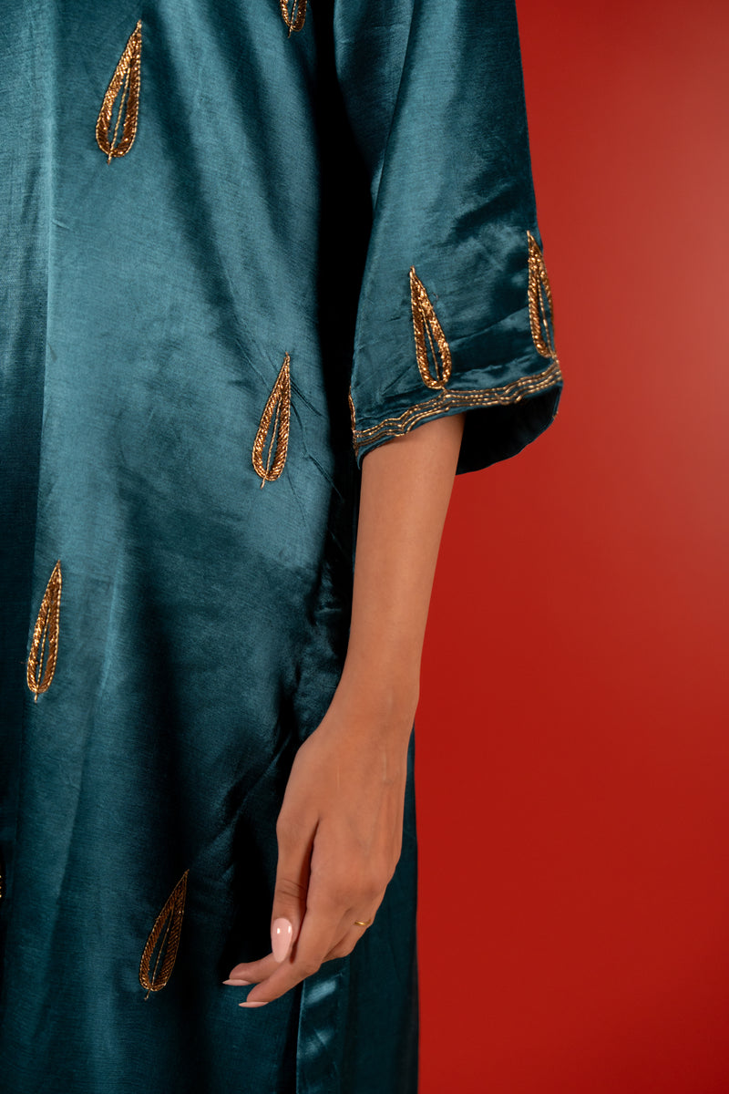 Mashru Hand Work Kurta - Blue