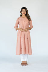 Cotton Hand Embroidered Kurta - Peach